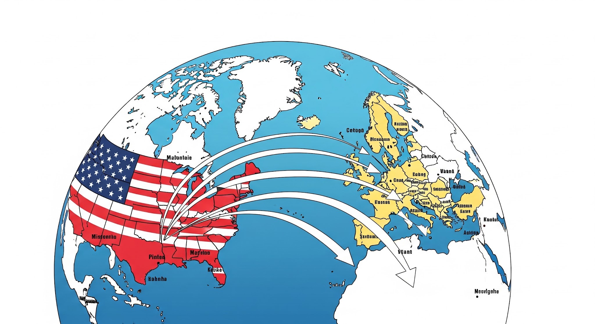 USA companies expanding to europe on a globe 