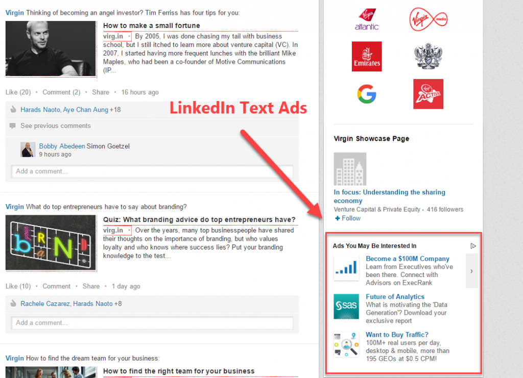 LinkedIn text ads