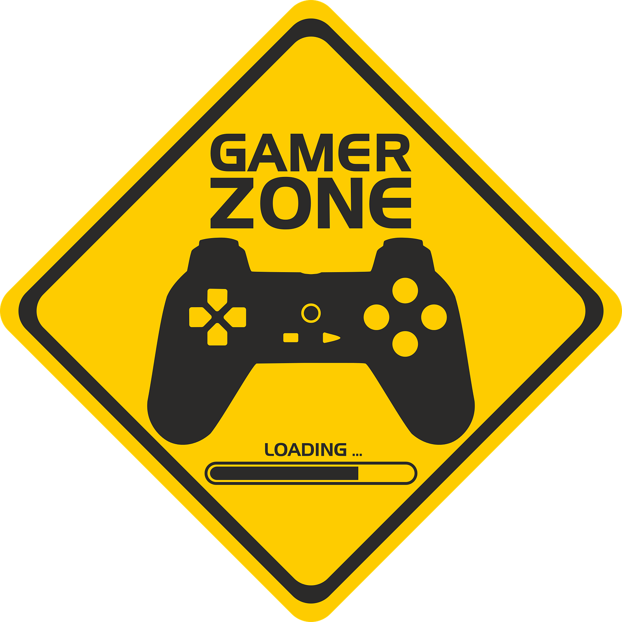 Video Game Industry - A yellow caution sign with a game controller and a loading sign.